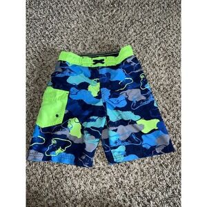 Cat & Jack Boys blue,gray,neon green swim trunks‎ size 6/7
